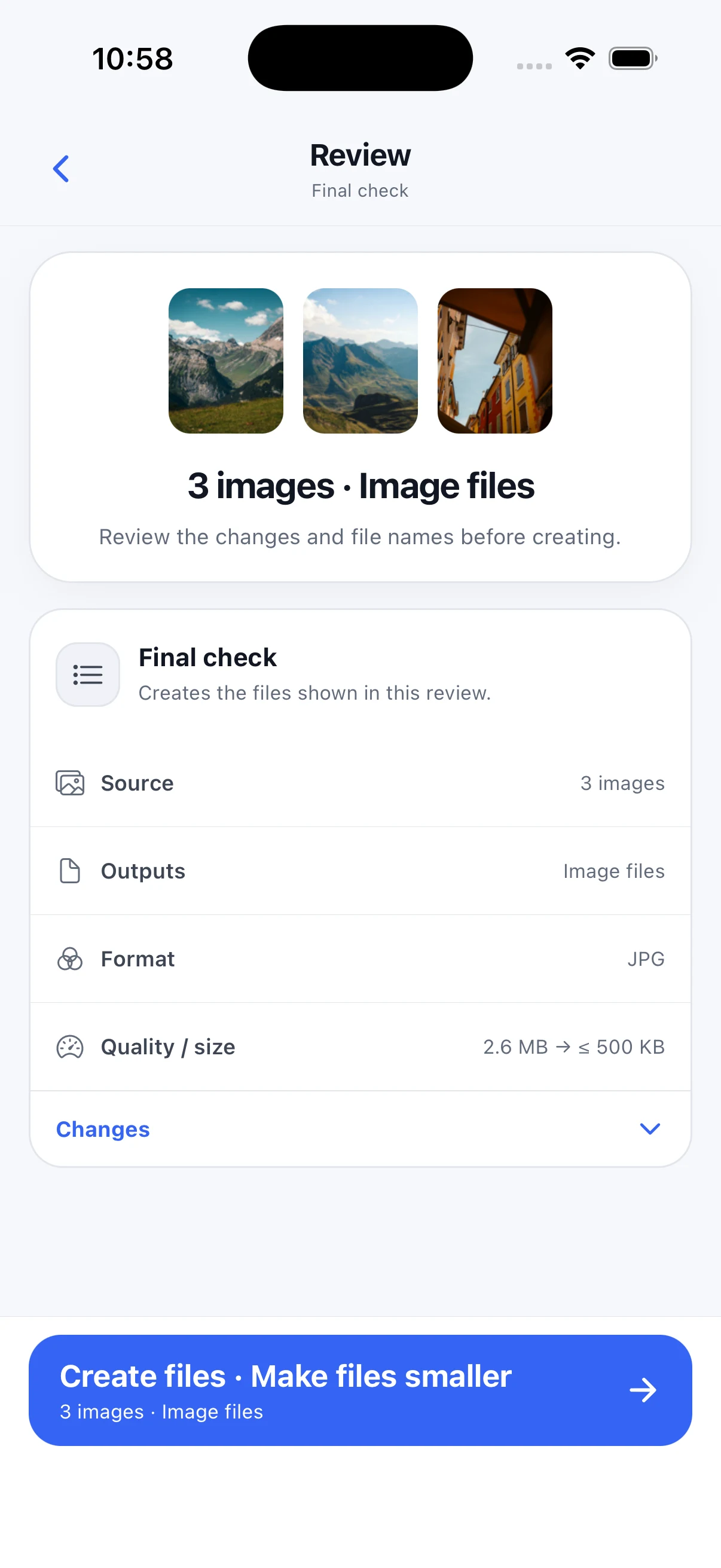 PowerIMG exact-size compression screen